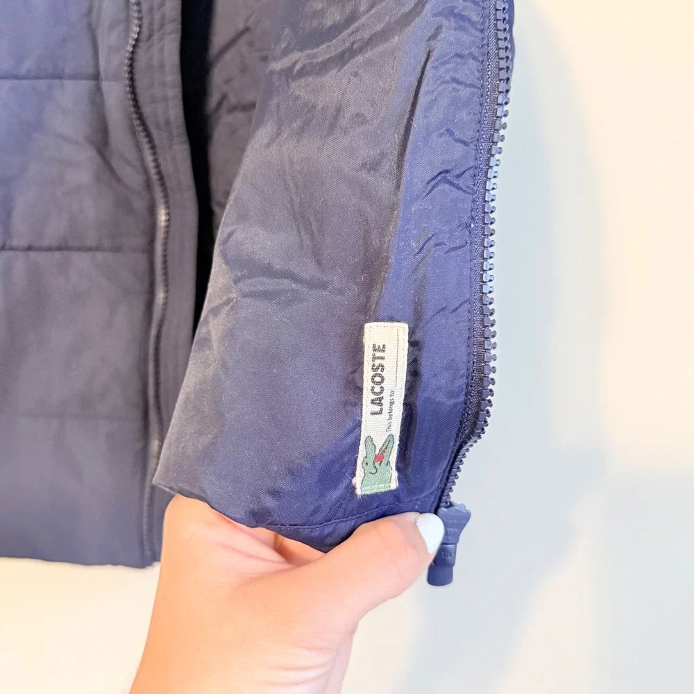 Lacoste Kids Navy Blue Puffer Vest Full Zip‎ Quilted Sleeveless Jacket Size 8Y